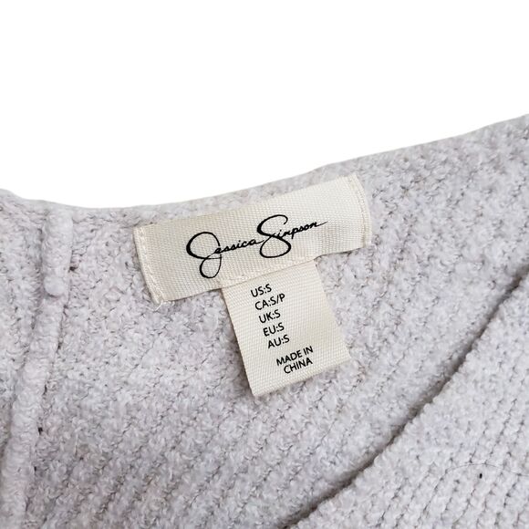 Jessica Simpson Knit Sweater Womens Small Beige Ribbed Crop Cotton - Picture 4 of 9